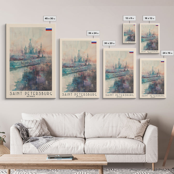 Saint Petersburg Russia Travel Poster Framed Canvas Print, Watercolor Painting, Historic Wall Art, Home Decor, Russian Architecture, Vibrant Art