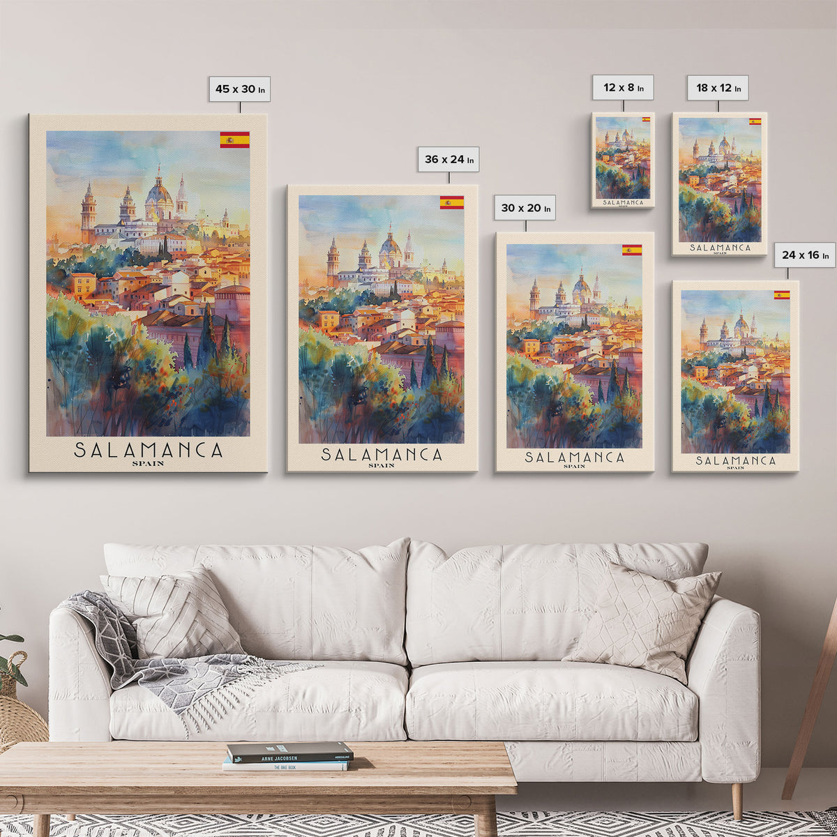 Salamanca Spain Travel Poster Framed Canvas Print, Watercolor Painting, Scenic Wall Art, Home Decor, Spanish Cityscape, Artistic Decor