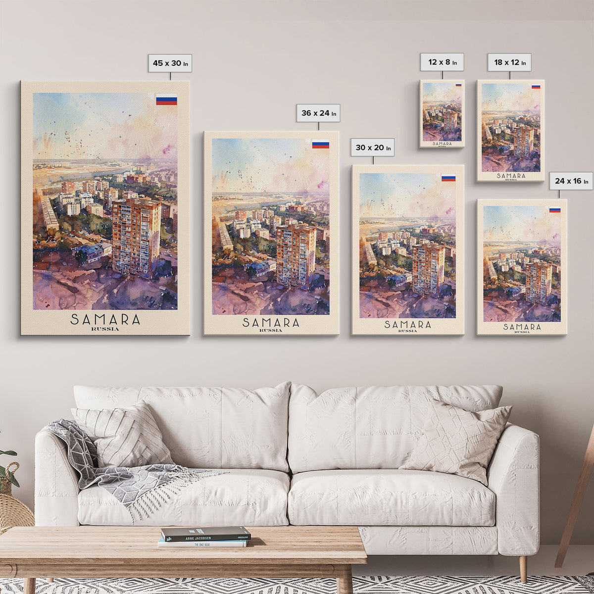 Samara Russia Travel Poster Framed Canvas Print, Watercolor Painting, Scenic Wall Art, Home Decor, Russian Landscape, Vibrant Decor