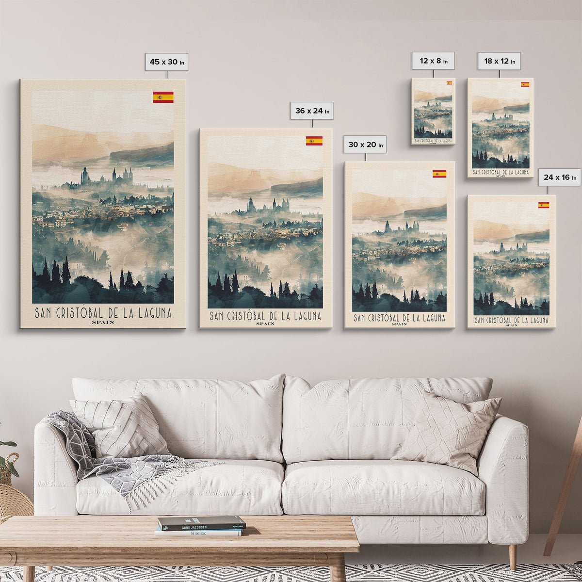 San Cristobal de La Laguna Spain Travel Poster Framed Canvas Print, Watercolor Painting, Scenic Wall Art, Home Decor, Spanish Landscape, Artistic Art