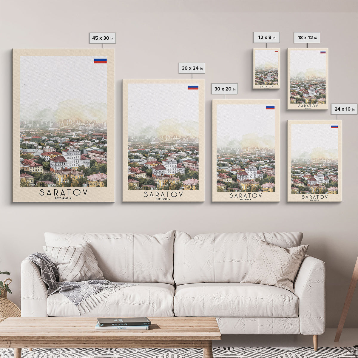 Saratov Russia Travel Poster Framed Canvas Print, Watercolor Painting, Scenic Wall Art, Home Decor, Russian Landscape, Vibrant Decor