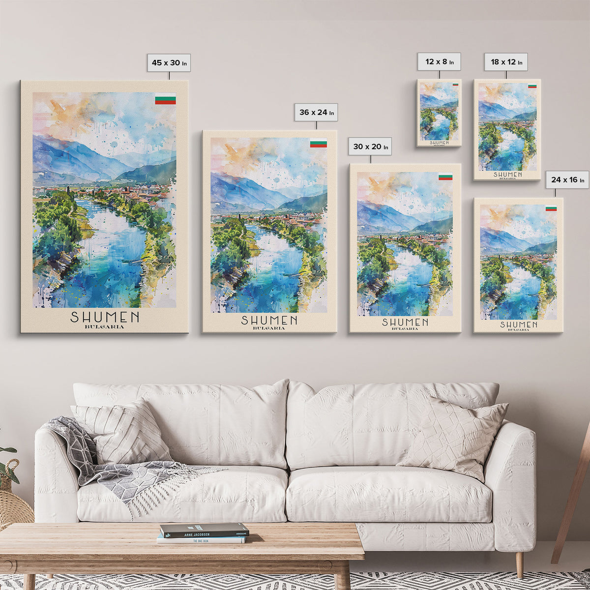 Shumen Bulgaria Travel Poster Framed Canvas Print, Watercolor Painting, Scenic Wall Art, Home Decor, Bulgarian Landscape, Classic Art