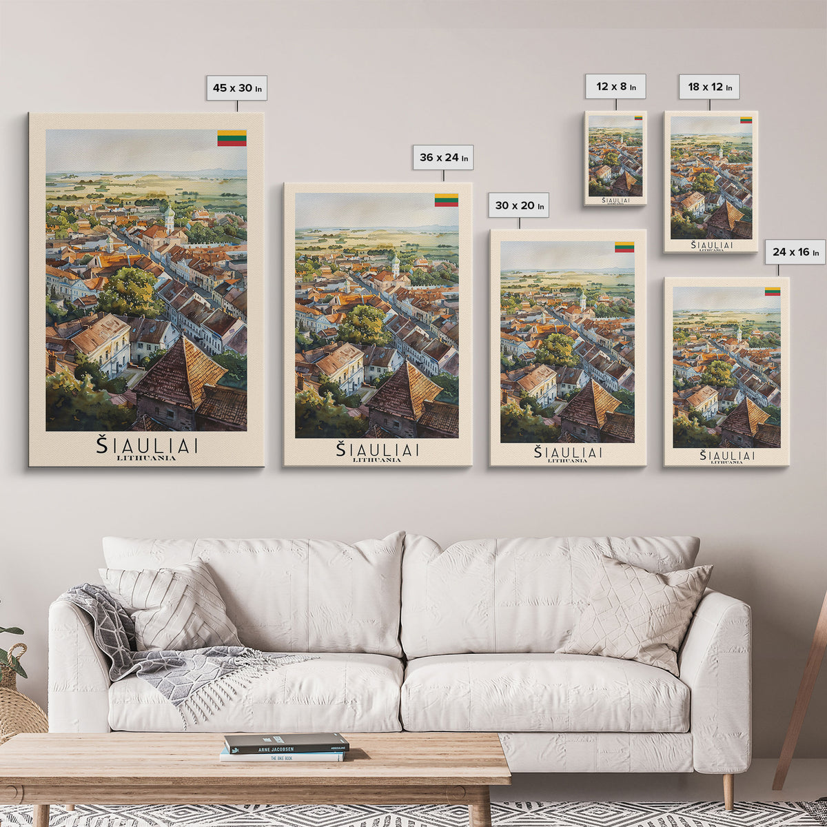 Siauliai Lithuania Travel Poster Framed Canvas Print, Watercolor Painting, Scenic Wall Art, Home Decor, Lithuanian Cityscape, Modern Decor