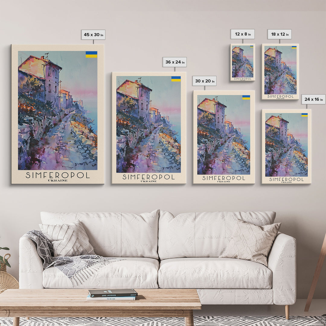 Simferopol Ukraine Travel Poster Framed Canvas Print, Watercolor Painting, Scenic Wall Art, Home Decor, Ukrainian Landscape, Artistic Art