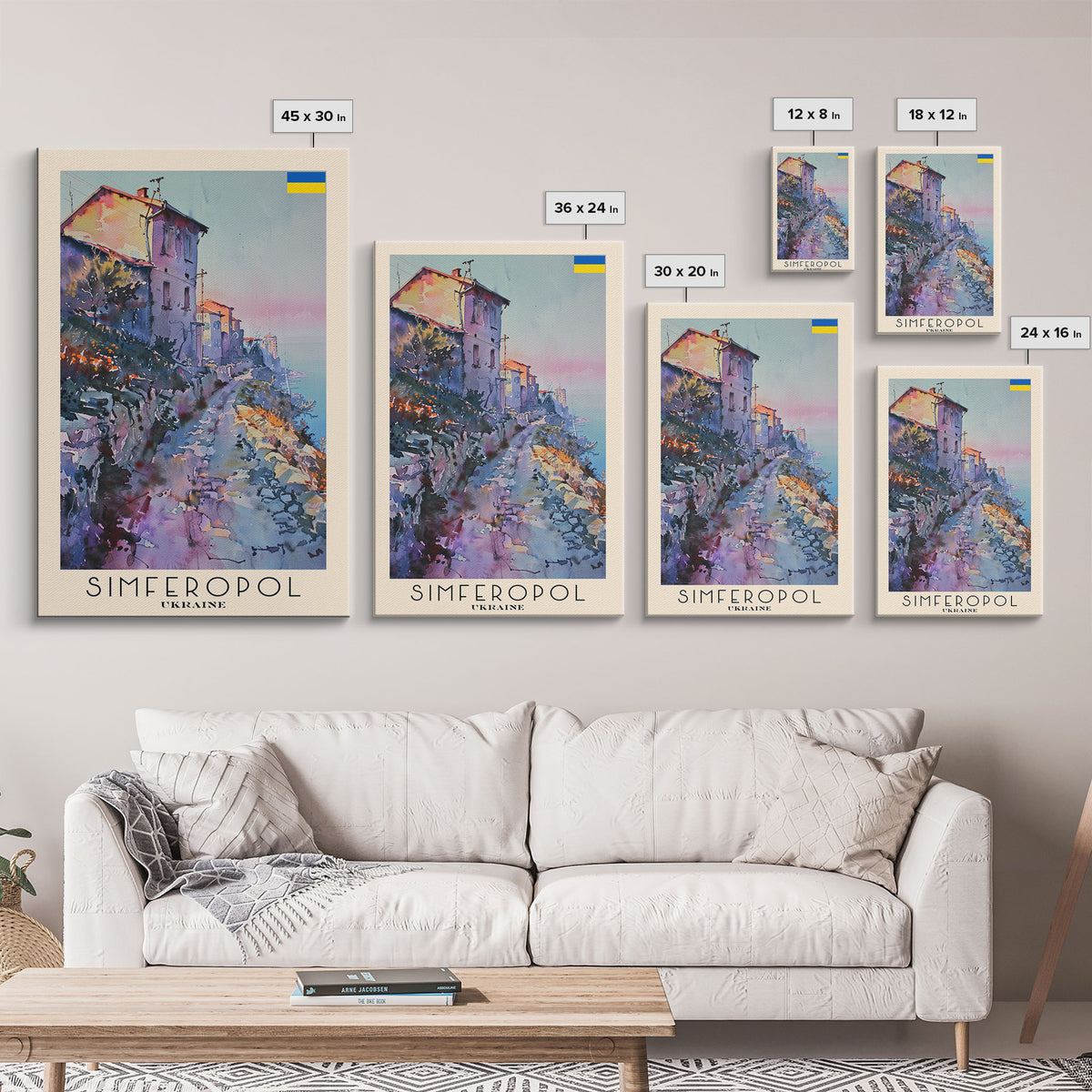 Simferopol Ukraine Travel Poster Framed Canvas Print, Watercolor Painting, Scenic Wall Art, Home Decor, Ukrainian Landscape, Artistic Art