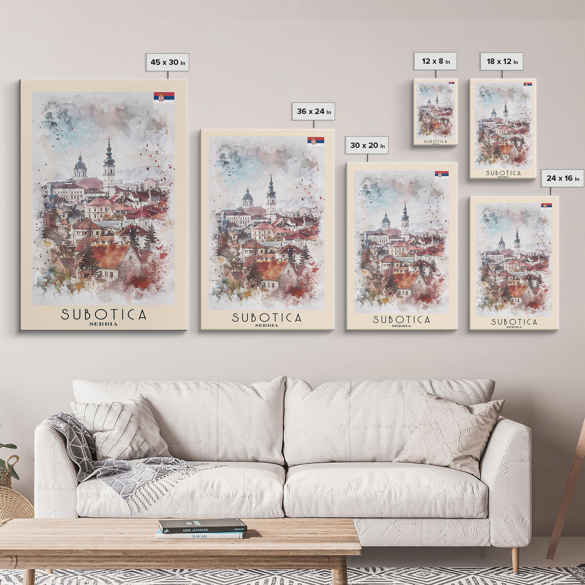 Subotica Serbia Travel Poster Framed Canvas Print, Watercolor Painting, Scenic Wall Art, Home Decor, Serbian Landscape, Vibrant Decor