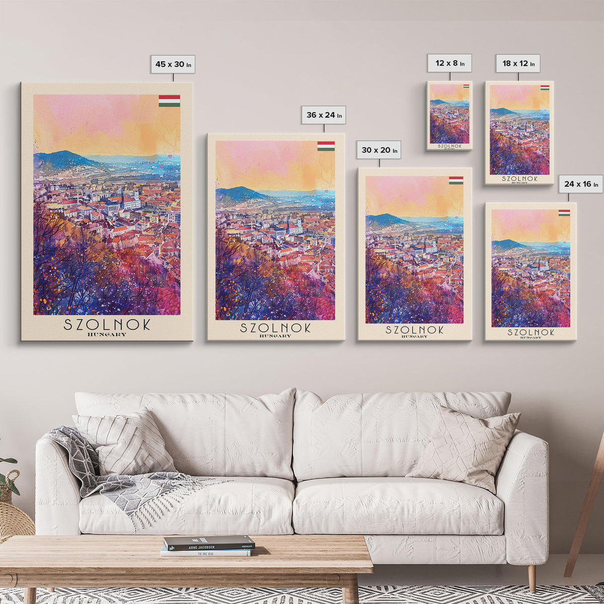 Szolnok Hungary Travel Poster Framed Canvas Print, Watercolor Painting, Scenic Wall Art, Home Decor, Hungarian Landscape, Traditional Art