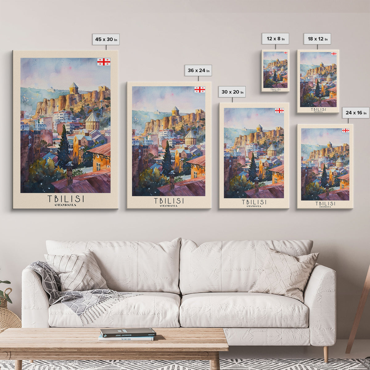 Tbilisi Georgia Travel Poster Framed Canvas Print, Watercolor Painting, Urban Wall Art, Home Decor, Georgian Cityscape, Artistic Decor