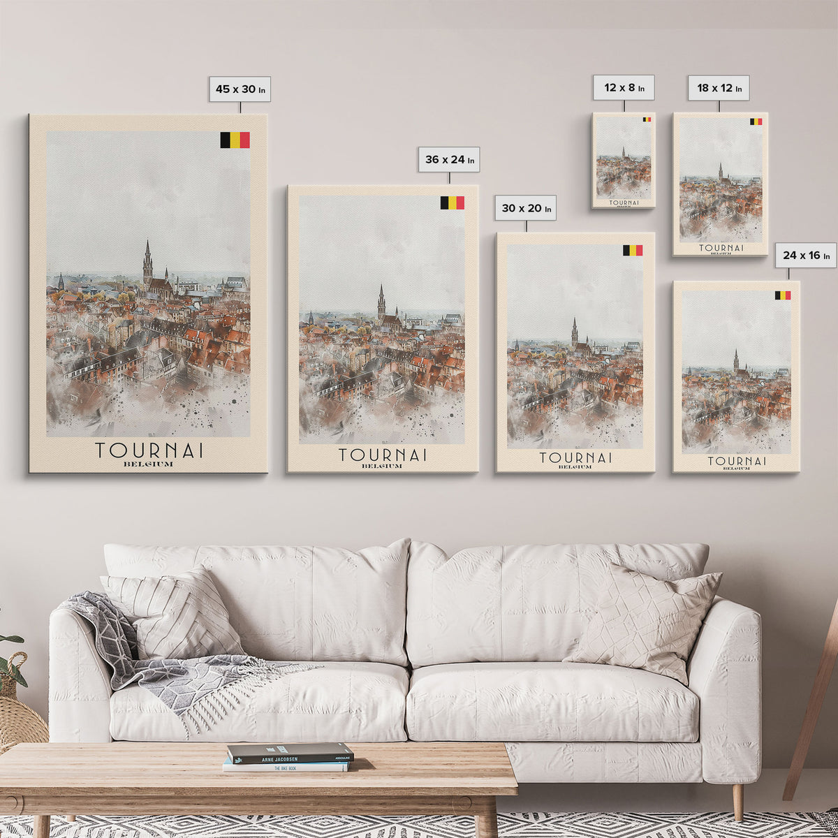 Tournai Belgium Travel Poster Framed Canvas Print, Watercolor Painting, Historic Wall Art, Home Decor, Belgian Cityscape, Heritage Art