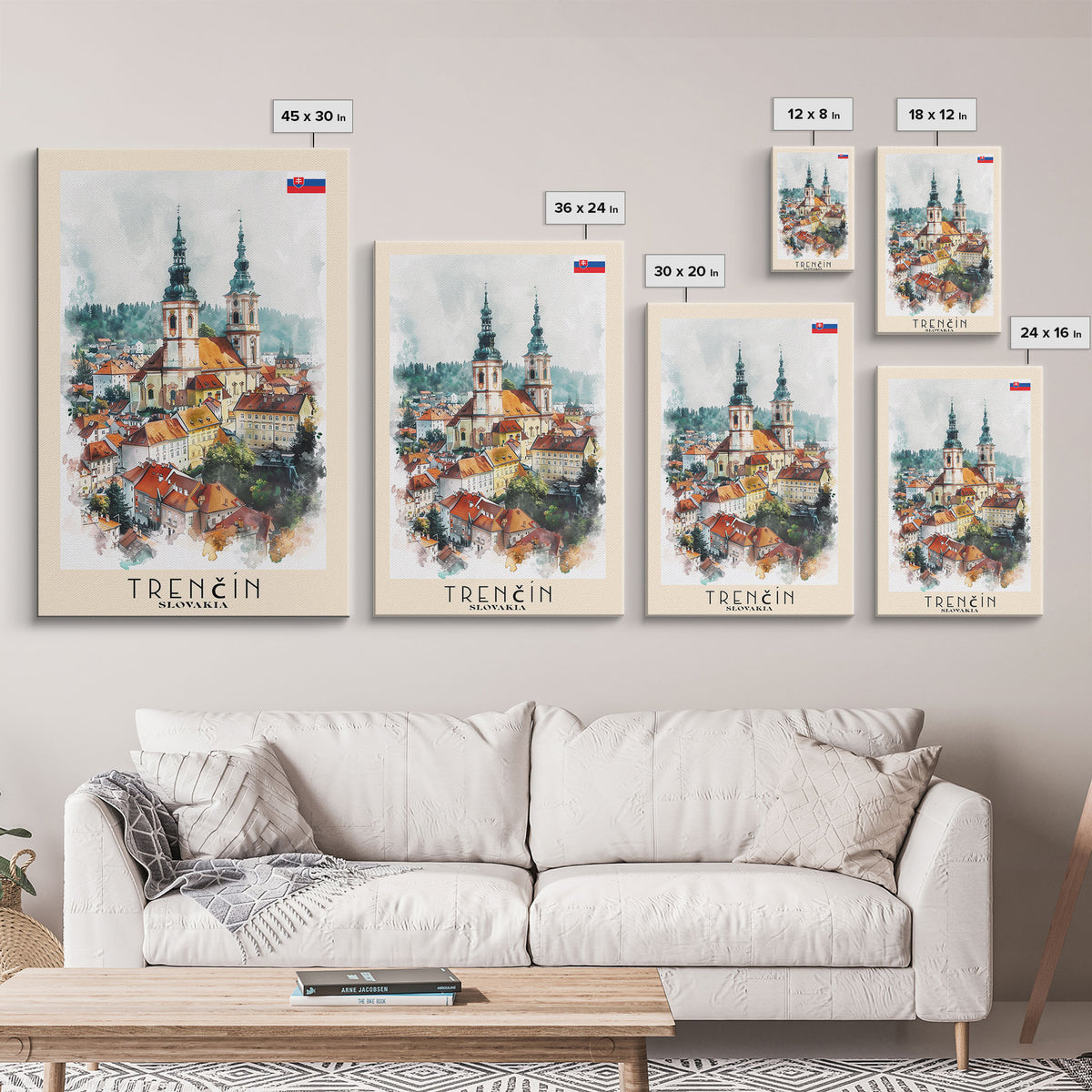 Trencin Slovakia Travel Poster Framed Canvas Print, Watercolor Painting, Scenic Wall Art, Home Decor, Slovakian Landscape, Alpine Decor