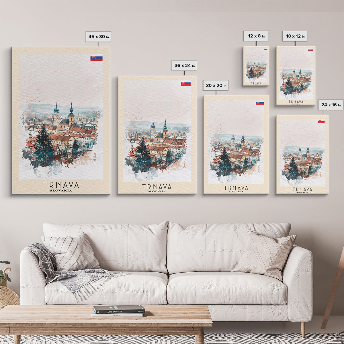 Trnava Slovakia Travel Poster Framed Canvas Print, Watercolor Painting, Scenic Wall Art, Home Decor, Slovakian Cityscape, Modern Decor