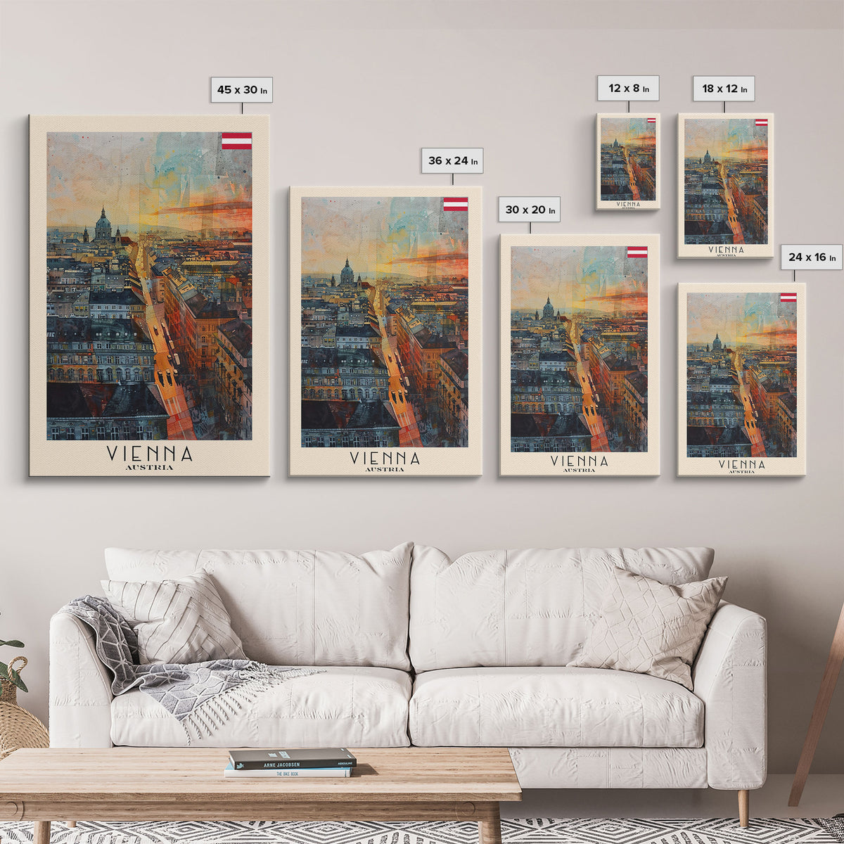 Vienna Austria Travel Poster Framed Canvas Print, Watercolor Painting, Historic Wall Art, Home Decor, Austrian Cityscape, Elegant Decor