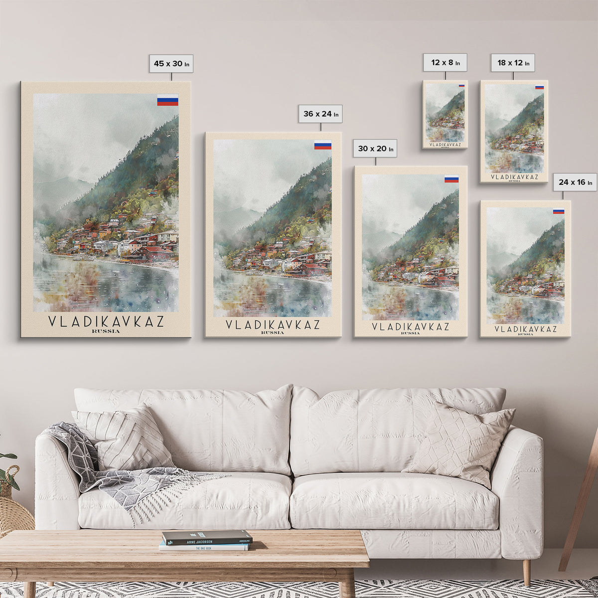 Vladikavkaz Russia Travel Poster Framed Canvas Print, Watercolor Painting, Scenic Wall Art, Home Decor, Russian Landscape, Vibrant Decor