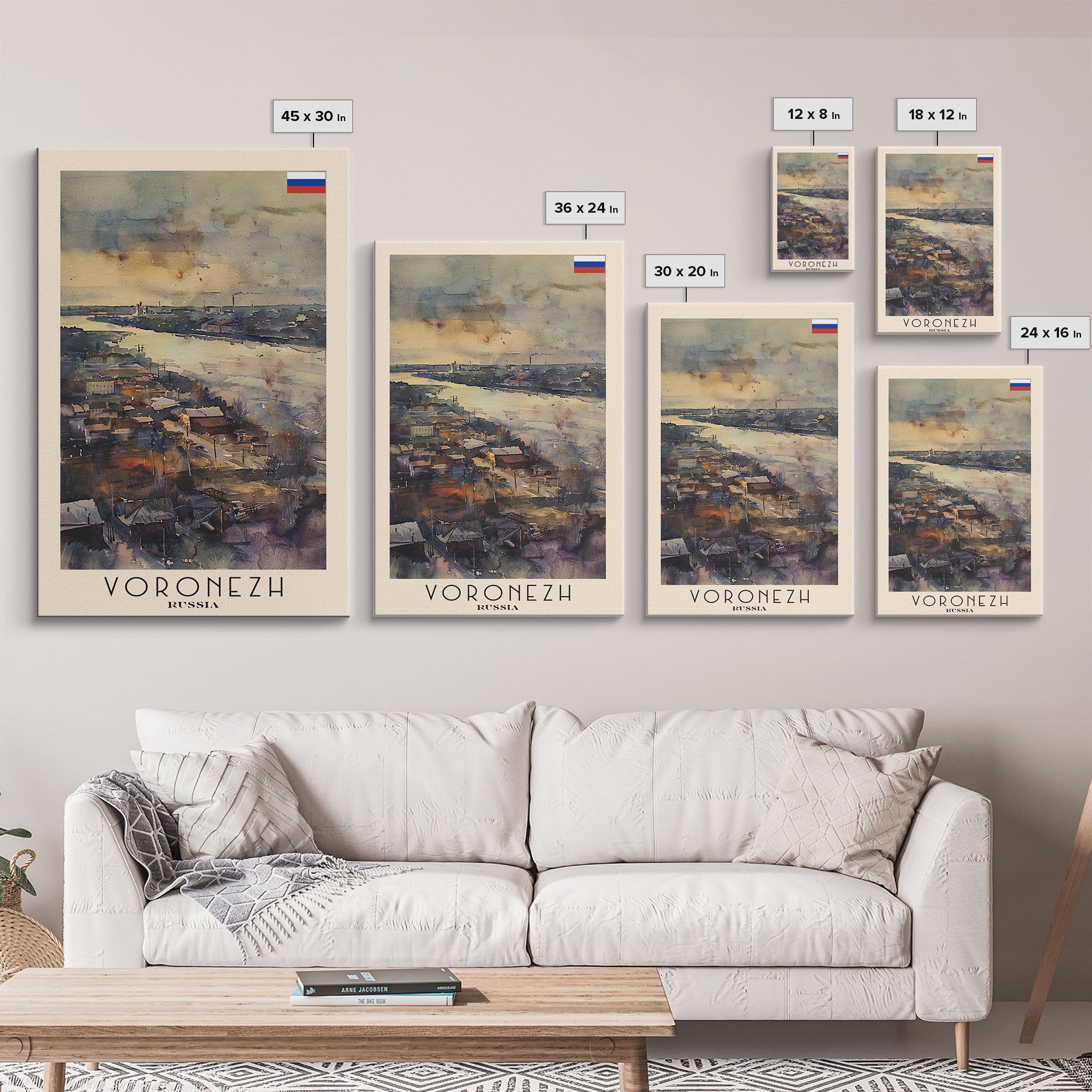 Voronezh Russia Travel Poster Framed Canvas Print, Watercolor Painting, Scenic Wall Art, Home Decor, Russian Landscape, Unique Art