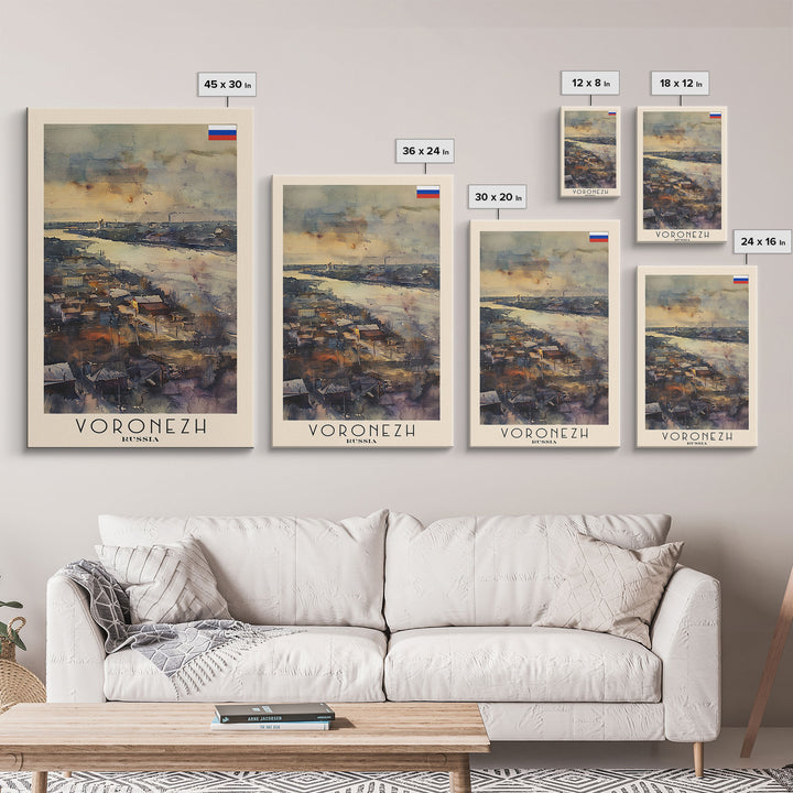 Voronezh Russia Travel Poster Framed Canvas Print, Watercolor Painting, Scenic Wall Art, Home Decor, Russian Landscape, Unique Art