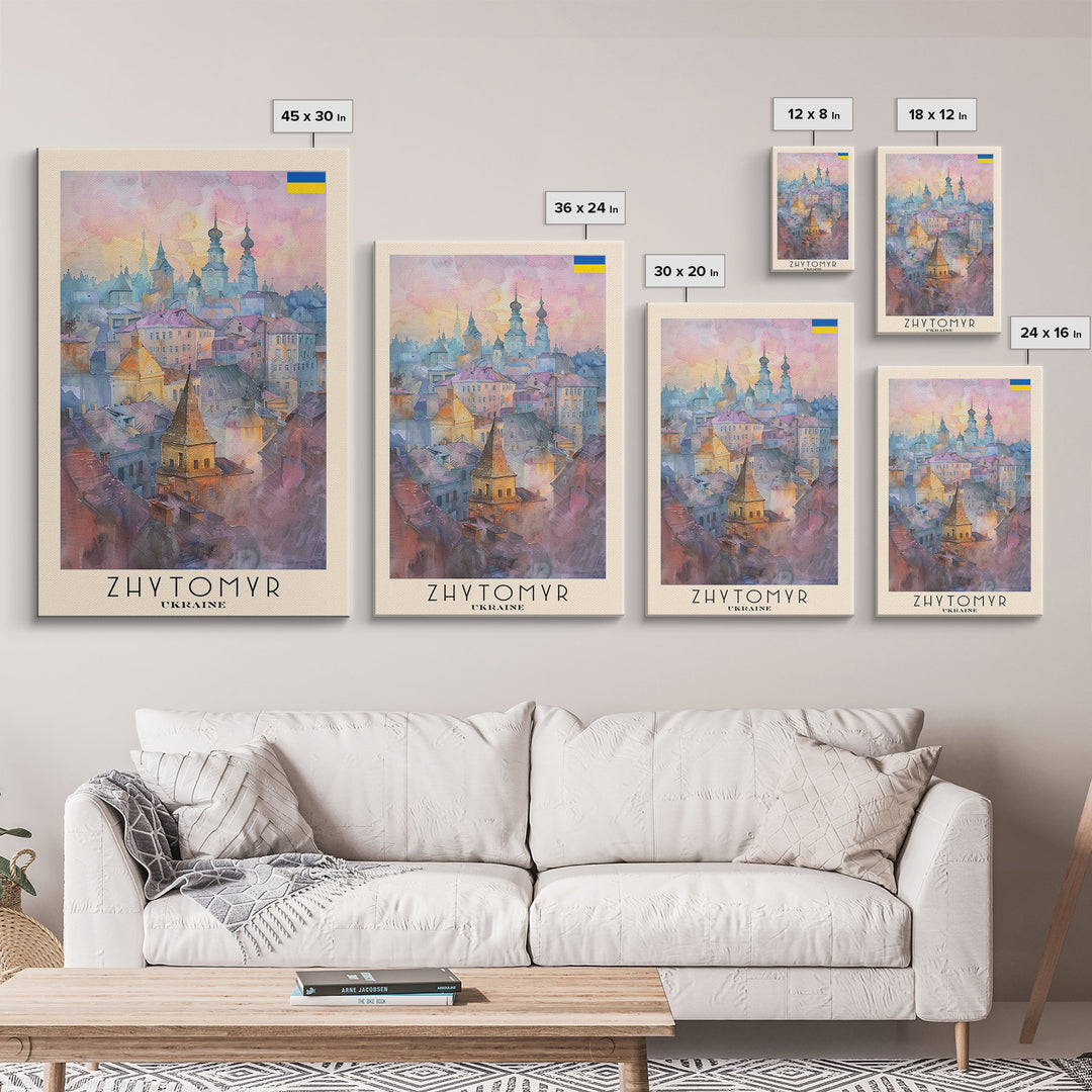 Zhytomyr Ukraine Travel Poster Framed Canvas Print, Watercolor Painting, Scenic Wall Art, Home Decor, Ukrainian Landscape, Perfect Gift