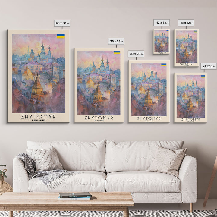 Zhytomyr Ukraine Travel Poster Framed Canvas Print, Watercolor Painting, Scenic Wall Art, Home Decor, Ukrainian Landscape, Perfect Gift