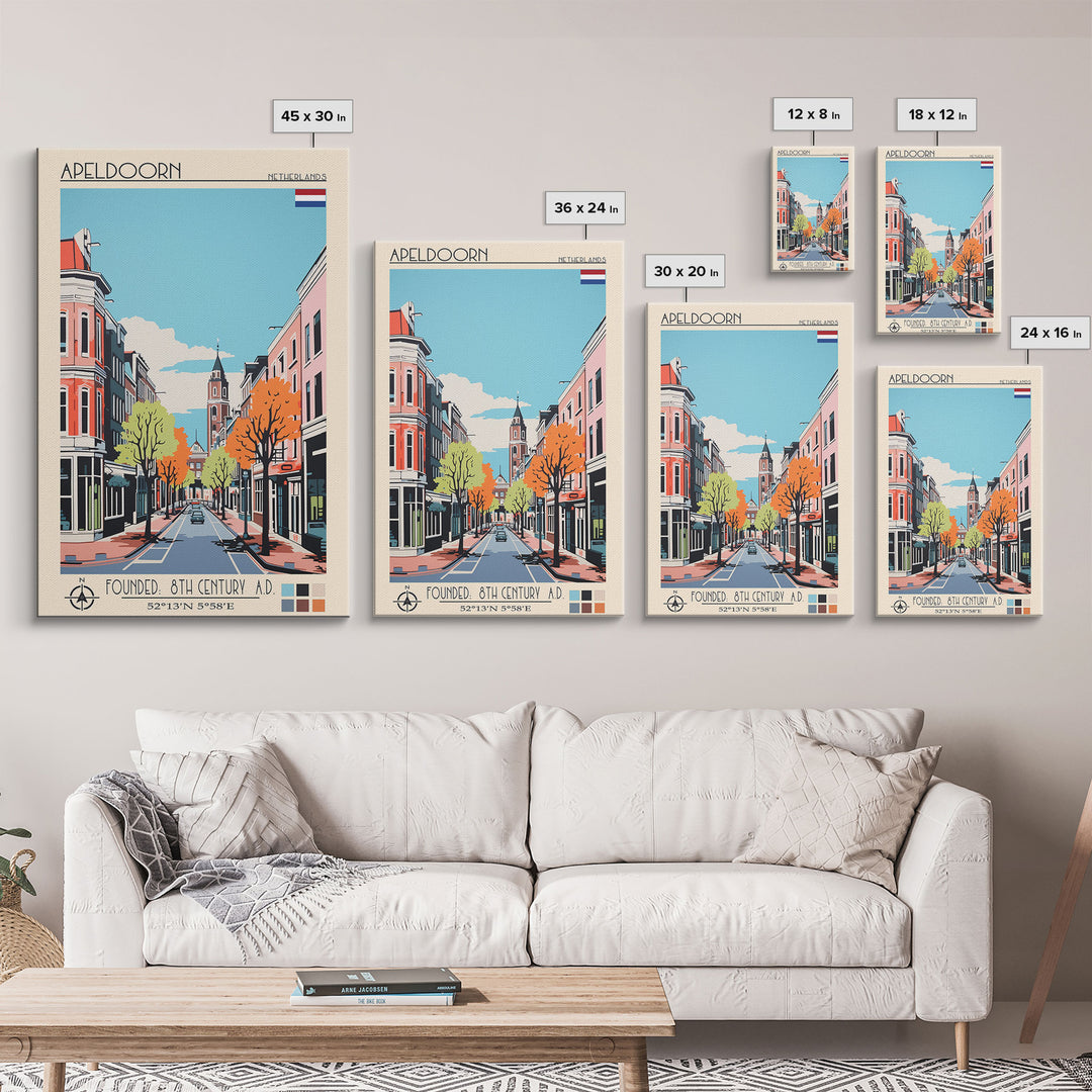 Apeldoorn Netherlands Travel Poster Framed Canvas Print, Midcentury Modern Art, Pop Art Wall Decor, Home Decor, Vacation Gift, Living Room Art