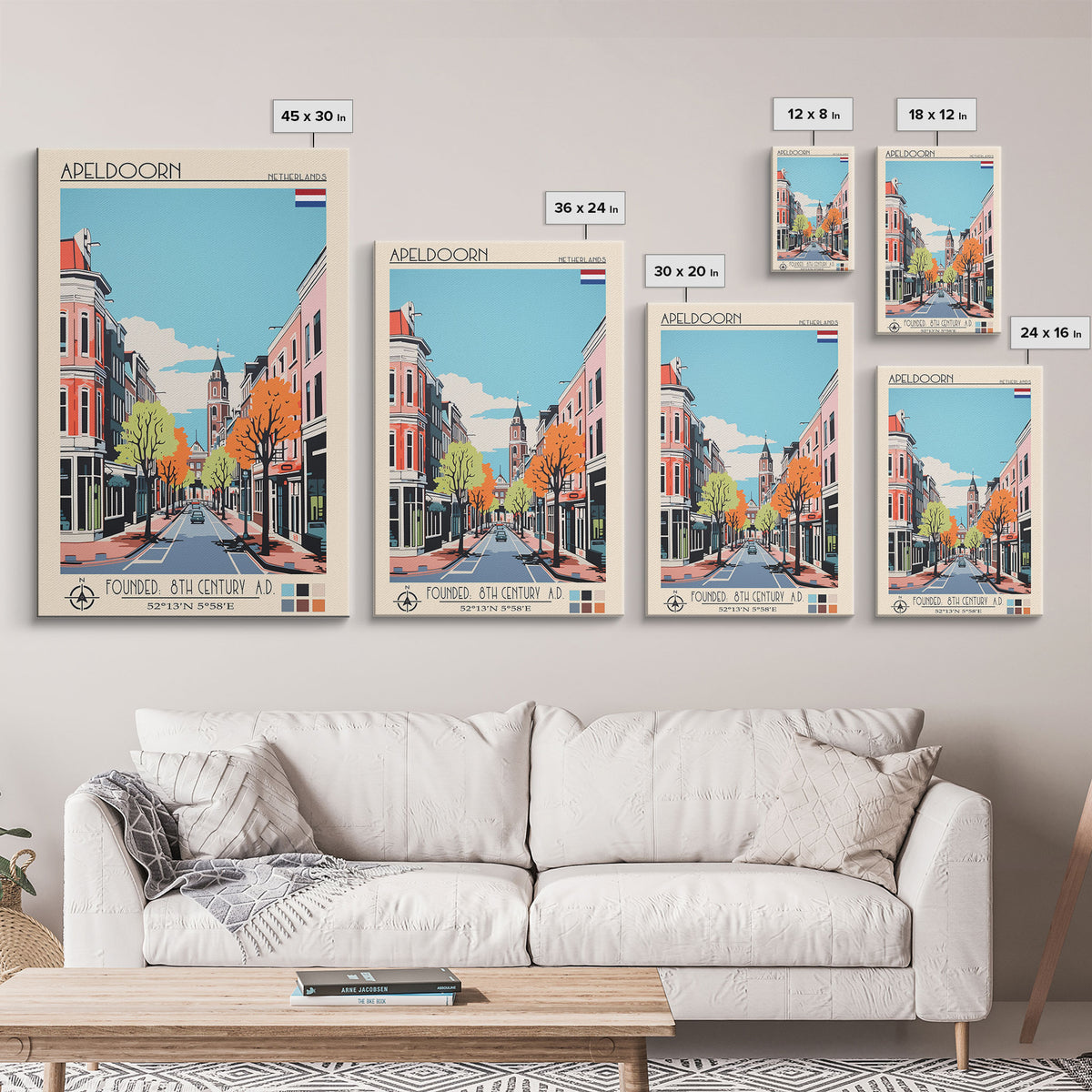 Apeldoorn Netherlands Travel Poster Framed Canvas Print, Midcentury Modern Art, Pop Art Wall Decor, Home Decor, Vacation Gift, Living Room Art