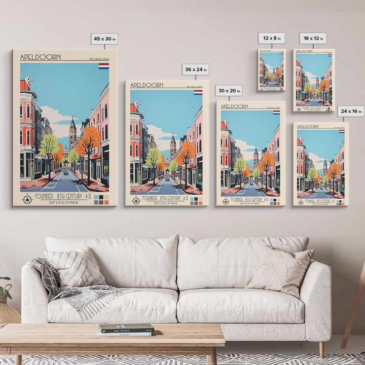 Apeldoorn Netherlands Travel Poster Framed Canvas Print, Midcentury Modern Art, Pop Art Wall Decor, Home Decor, Vacation Gift, Living Room Art