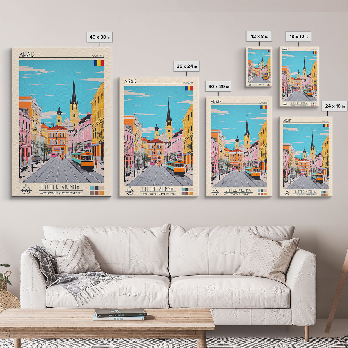 Arad Romania Travel Poster Framed Canvas Print, Midcentury Modern Art, Pop Art Wall Decor, Home Decor, Vacation Gift, Living Room Art