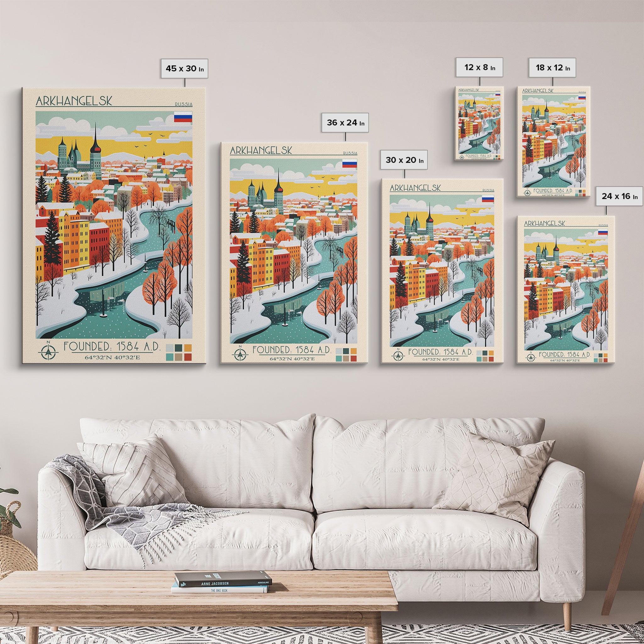 Arkhangelsk Russia Travel Poster Framed Canvas Print, Midcentury Modern Art, Pop Art Wall Decor, Home Decor, Vacation Gift, Living Room Art