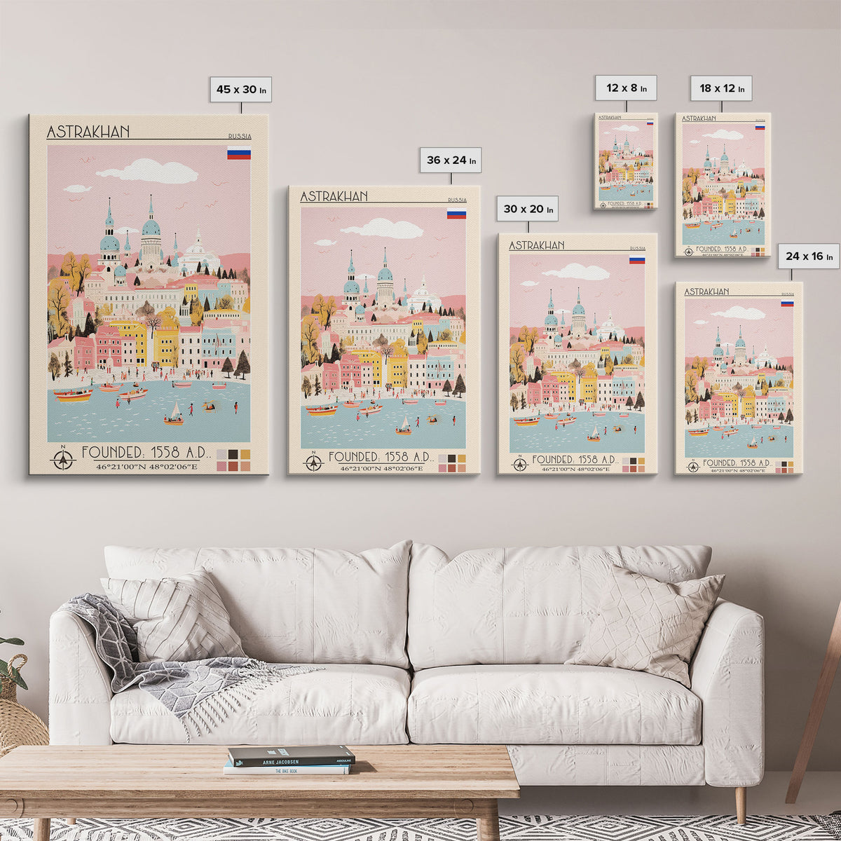 Astrakhan Russia Travel Poster Framed Canvas Print, Midcentury Modern Art, Pop Art Wall Decor, Home Decor, Vacation Gift, Living Room Art