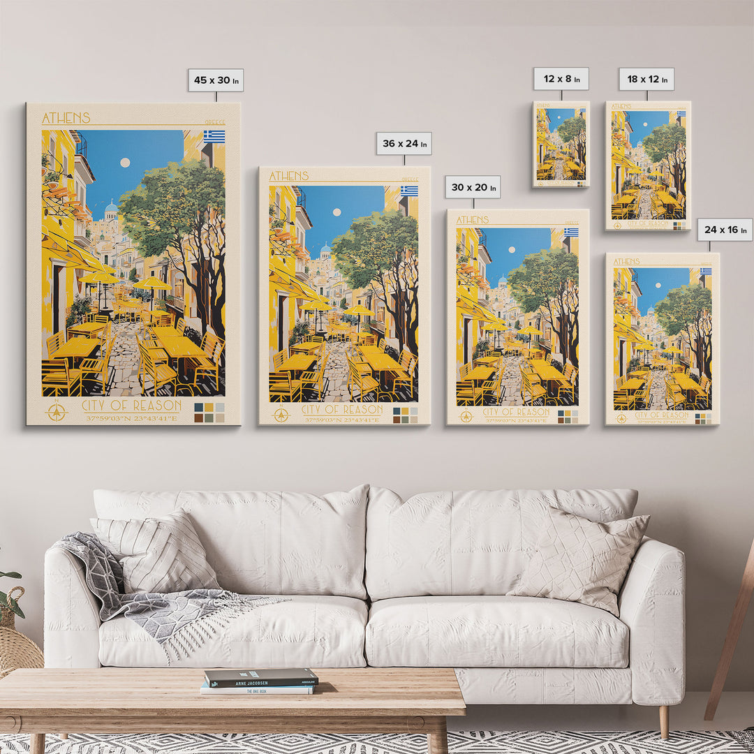 Athens Greece Travel Poster Framed Canvas Print, Midcentury Modern Art, Pop Art Wall Decor, Home Decor, Vacation Gift, Living Room Art