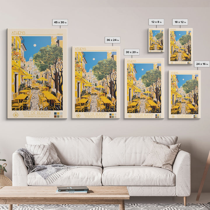 Athens Greece Travel Poster Framed Canvas Print, Midcentury Modern Art, Pop Art Wall Decor, Home Decor, Vacation Gift, Living Room Art
