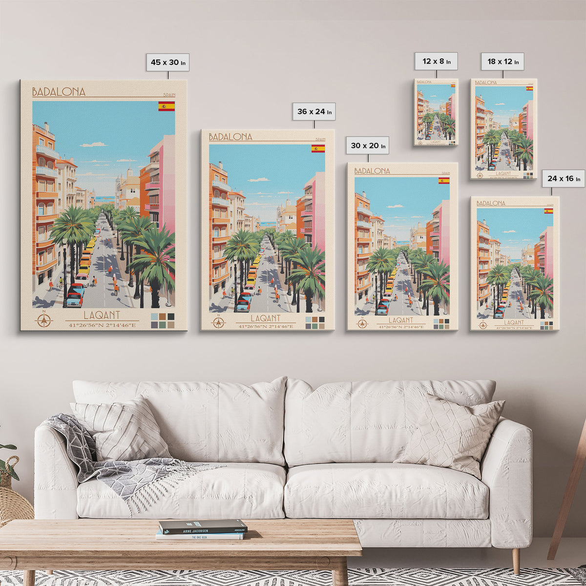 Badalona Spain Travel Poster Framed Canvas Print, Midcentury Modern Art, Pop Art Wall Decor, Home Decor, Vacation Gift, Living Room Art