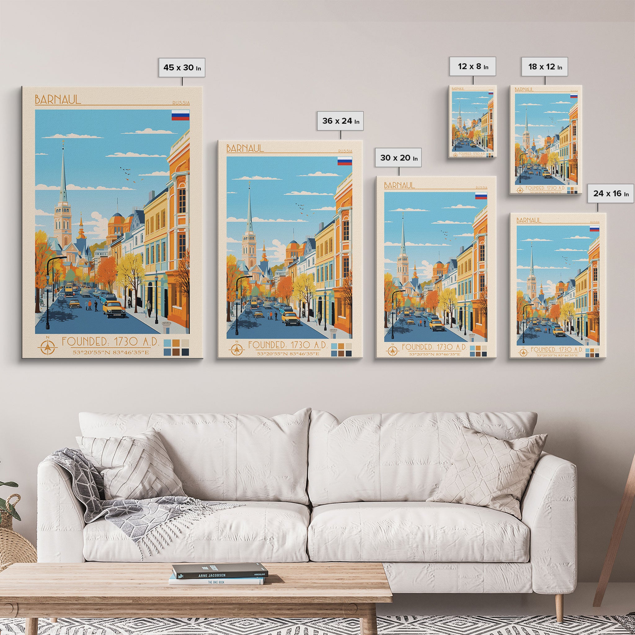 Barnaul Russia Travel Poster Framed Canvas Print, Midcentury Modern Art, Pop Art Wall Decor, Home Decor, Vacation Gift, Living Room Art