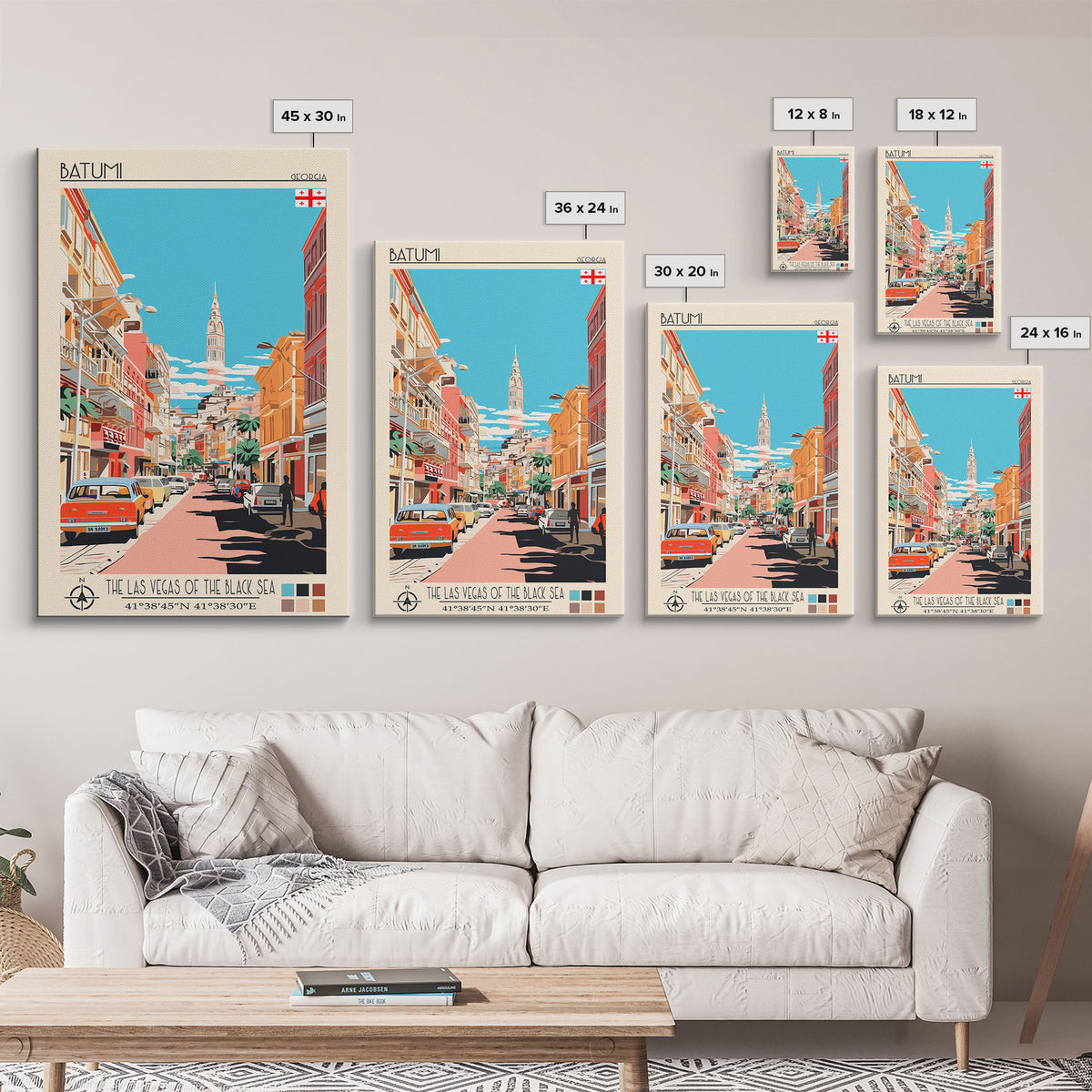 Batumi Georgia Travel Poster Framed Canvas Print, Midcentury Modern Art, Pop Art Wall Decor, Home Decor, Vacation Gift, Living Room Art