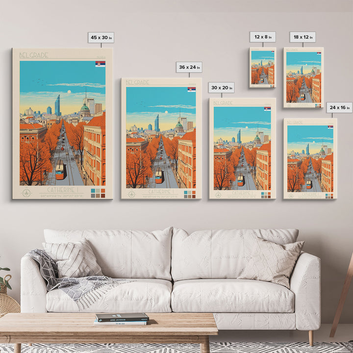 Belgrade Serbia Travel Poster Framed Canvas Print, Midcentury Modern Art, Pop Art Wall Decor, Home Decor, Vacation Gift, Living Room Art