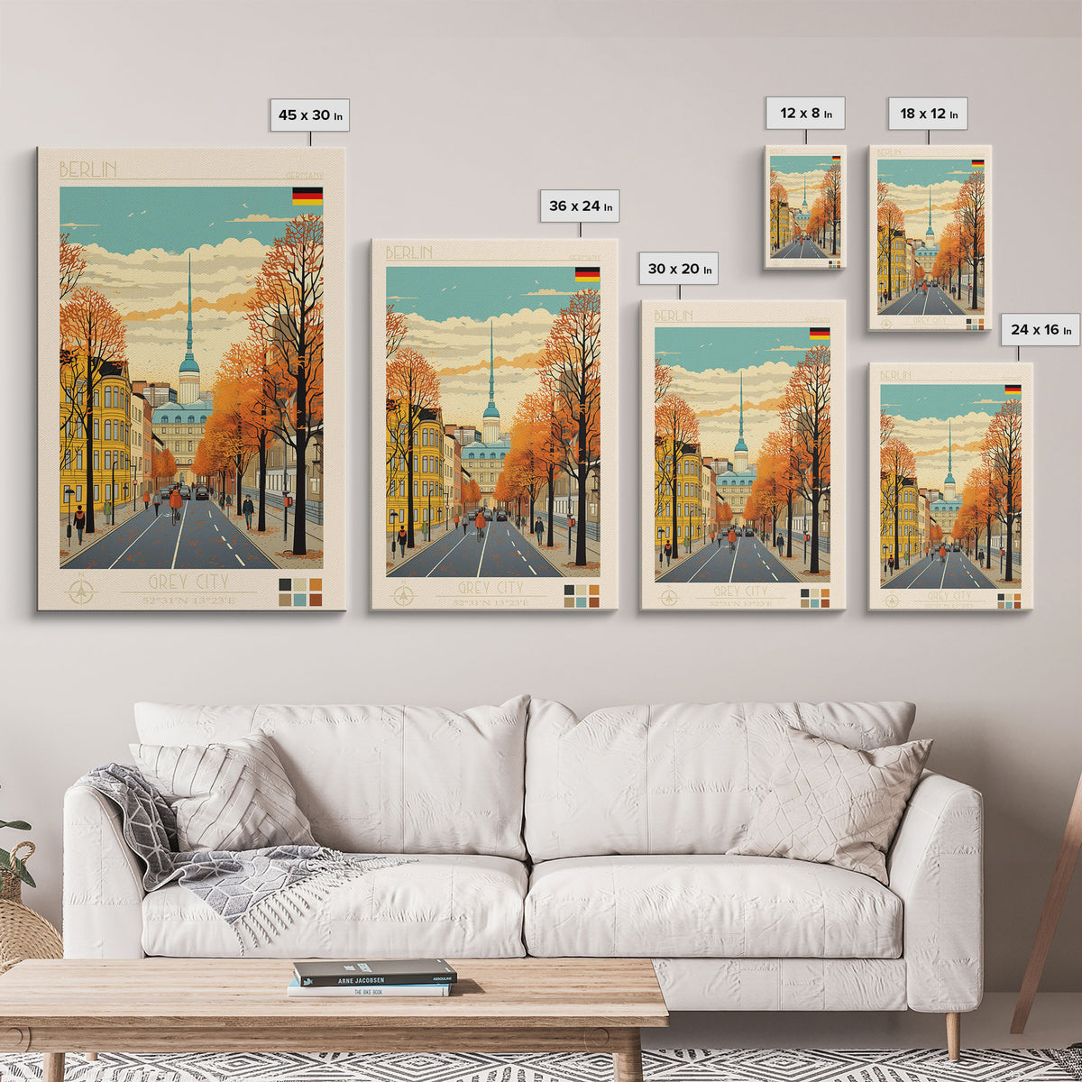 Berlin Germany Travel Poster Framed Canvas Print, Midcentury Modern Art, Pop Art Wall Decor, Home Decor, Vacation Gift, Living Room Art