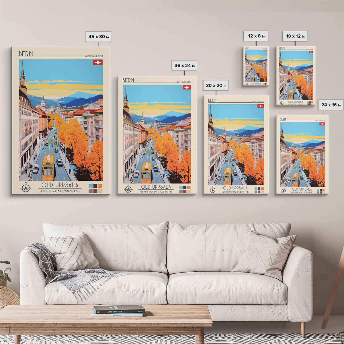 Bern Switzerland Travel Poster Framed Canvas Print, Midcentury Modern Art, Pop Art Wall Decor, Home Decor, Vacation Gift, Living Room Art