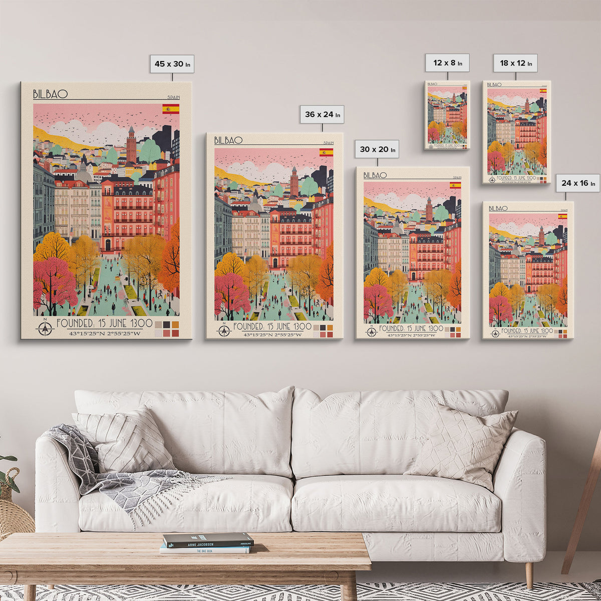 Bilbao Spain Travel Poster Framed Canvas Print, Modern Art, Pop Art Home Decor, Scenic Wall Art, Living Room Decor, Artistic Gift