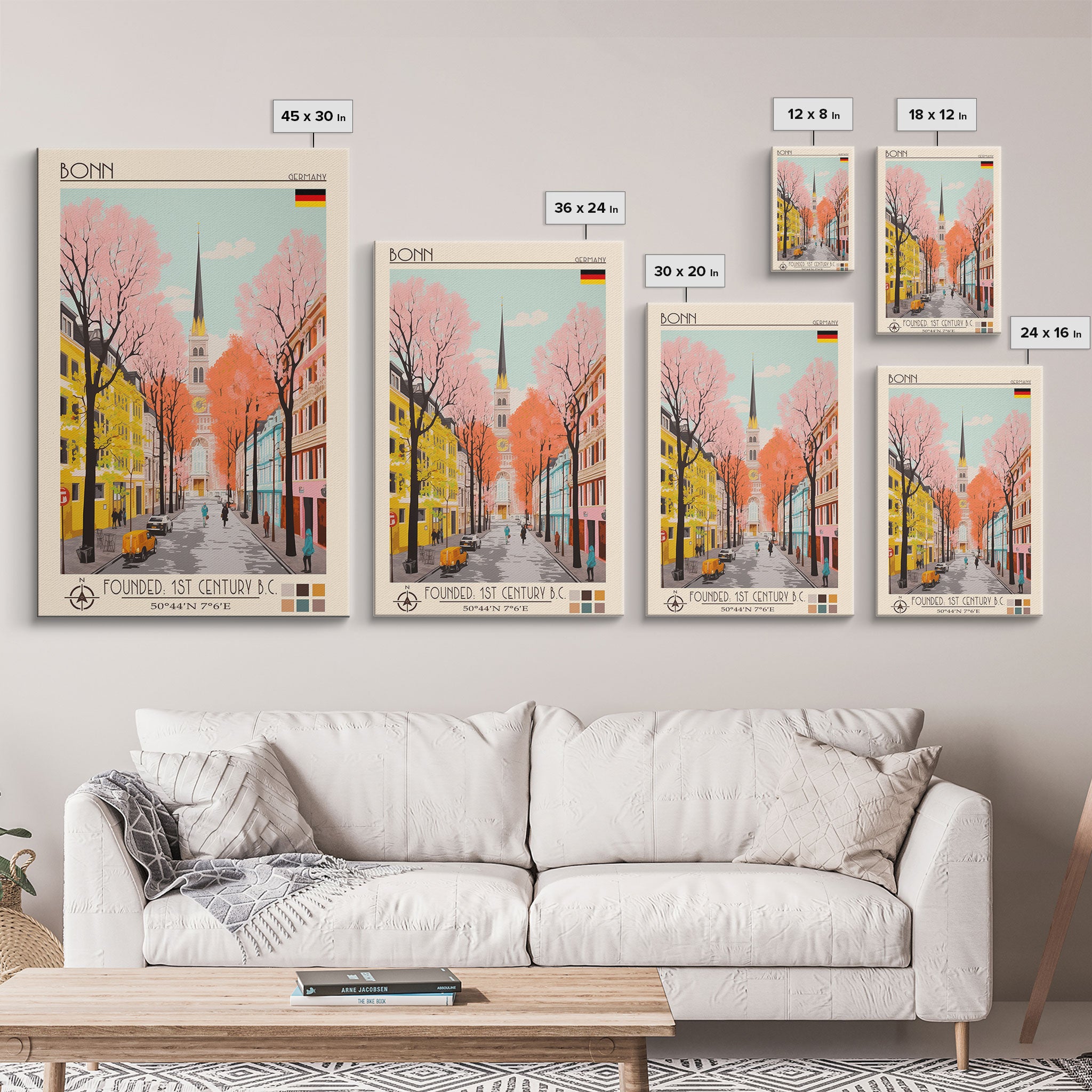 Bonn Germany Travel Poster Framed Canvas Print, Midcentury Modern Art, Pop Art Wall Decor, Home Decor, Living Room Art, Cultural Gift