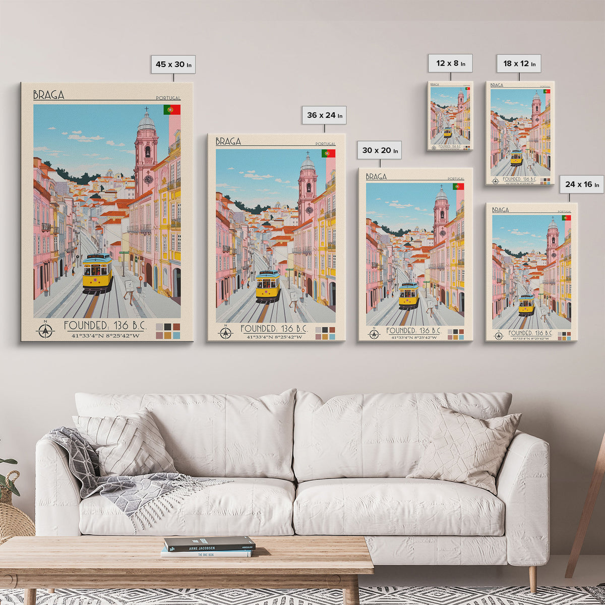 Braga Portugal Travel Poster Framed Canvas Print, Vintage Style, Pop Art Home Decor, Scenic Wall Art, Living Room Decoration, Artistic Gift