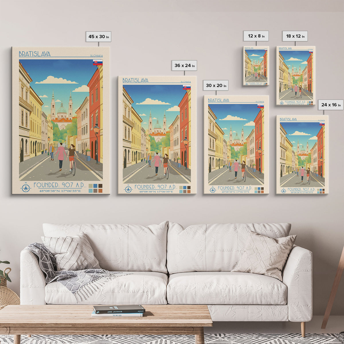 Bratislava Slovakia Travel Poster Framed Canvas Print, Midcentury Modern Art, Pop Art Wall Decor, Home Decor, Vacation Gift, Living Room Art