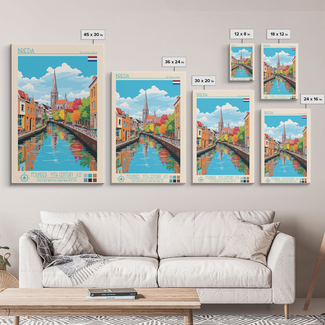 Breda Netherlands Travel Poster Framed Canvas Print, Vintage Style, Pop Art Home Decor, Scenic Wall Art, Living Room Decoration, Artistic Gift