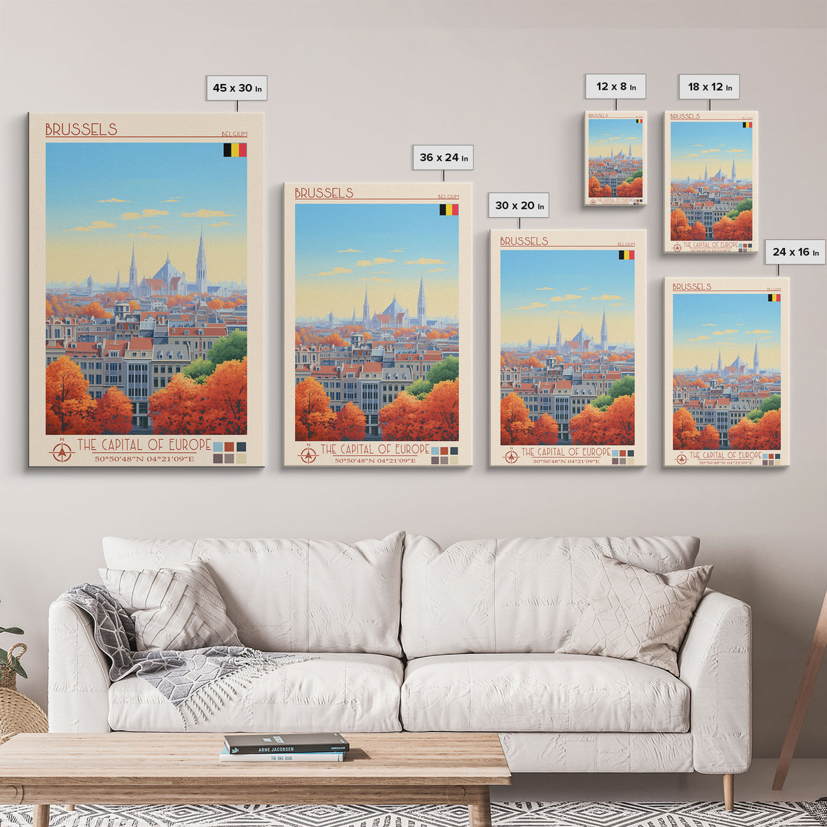 Brussels Belgium Travel Poster Framed Canvas Print, Midcentury Modern Art, Pop Art Wall Decor, Home Decor, Vacation Gift, Living Room Art