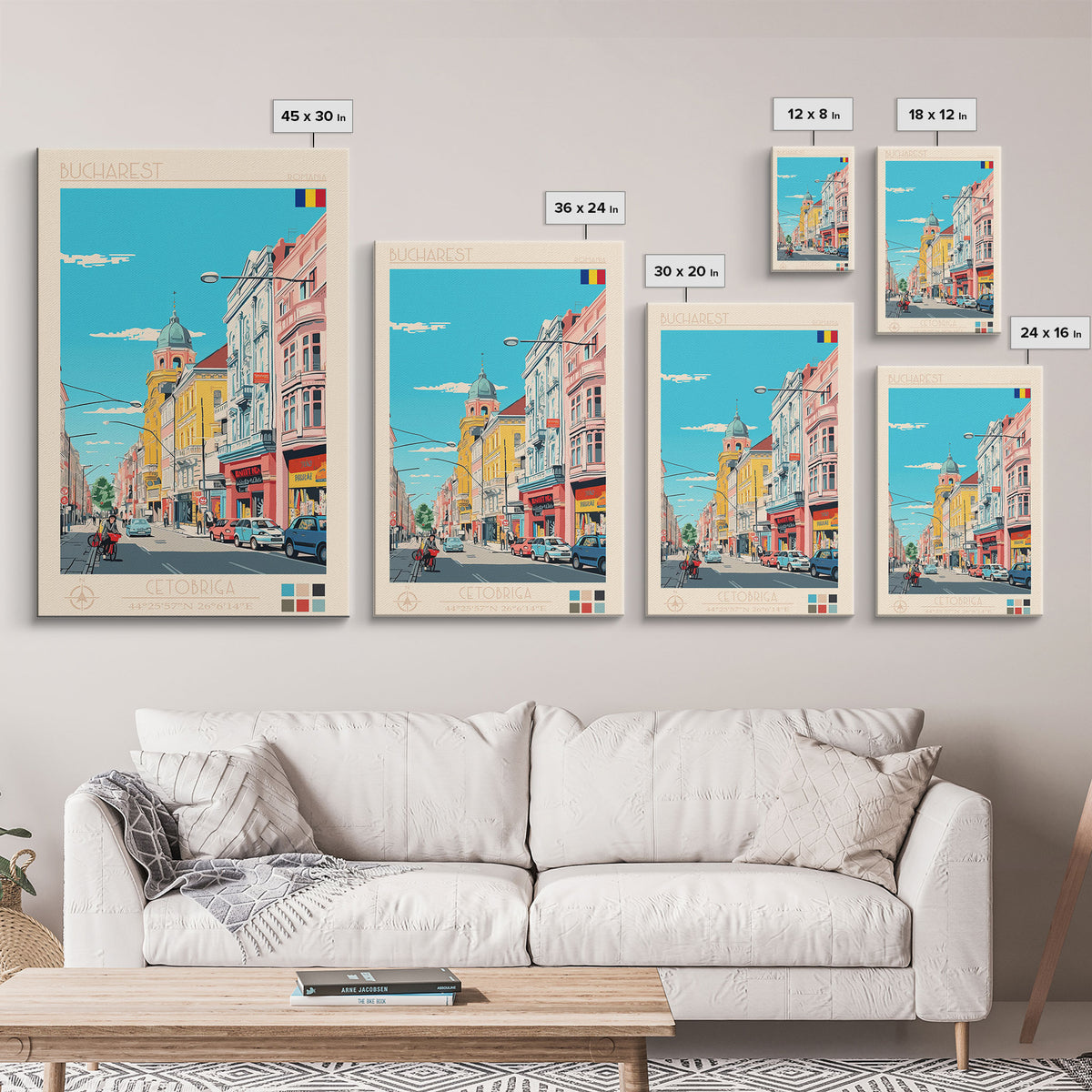 Bucharest Romania Travel Poster Framed Canvas Print, Midcentury Modern Art, Pop Art Wall Decor, Home Decor, Vacation Gift, Living Room Art