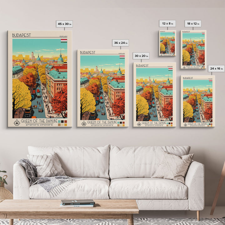 Budapest Hungary Travel Poster Framed Canvas Print, Vintage Style, Pop Art Home Decor, Scenic Wall Art, Living Room Decoration, Artistic Gift