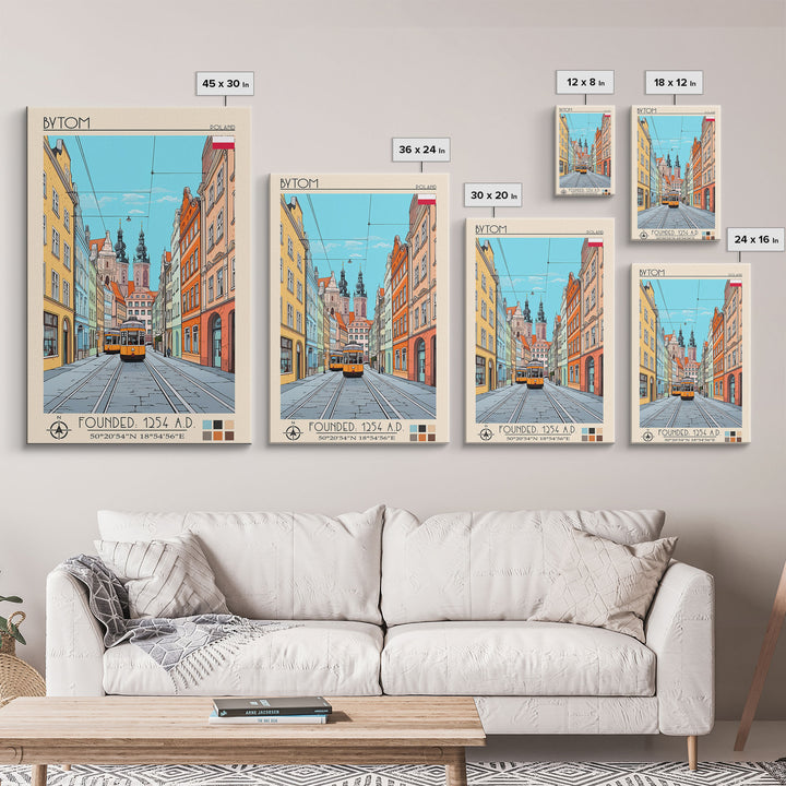 Bytom Poland Travel Poster Framed Canvas Print, Vintage Style, Pop Art Home Decor, Scenic Wall Art, Living Room Decoration, Artistic Gift