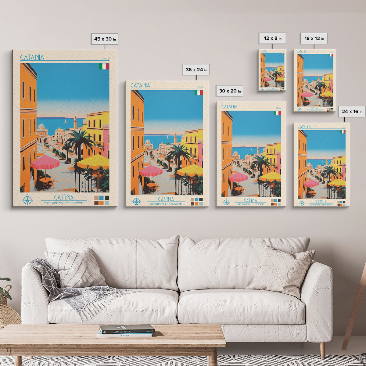 Catania Italy Travel Poster Framed Canvas Print, Vintage Style, Pop Art Home Decor, Scenic Wall Art, Living Room Decoration, Artistic Gift