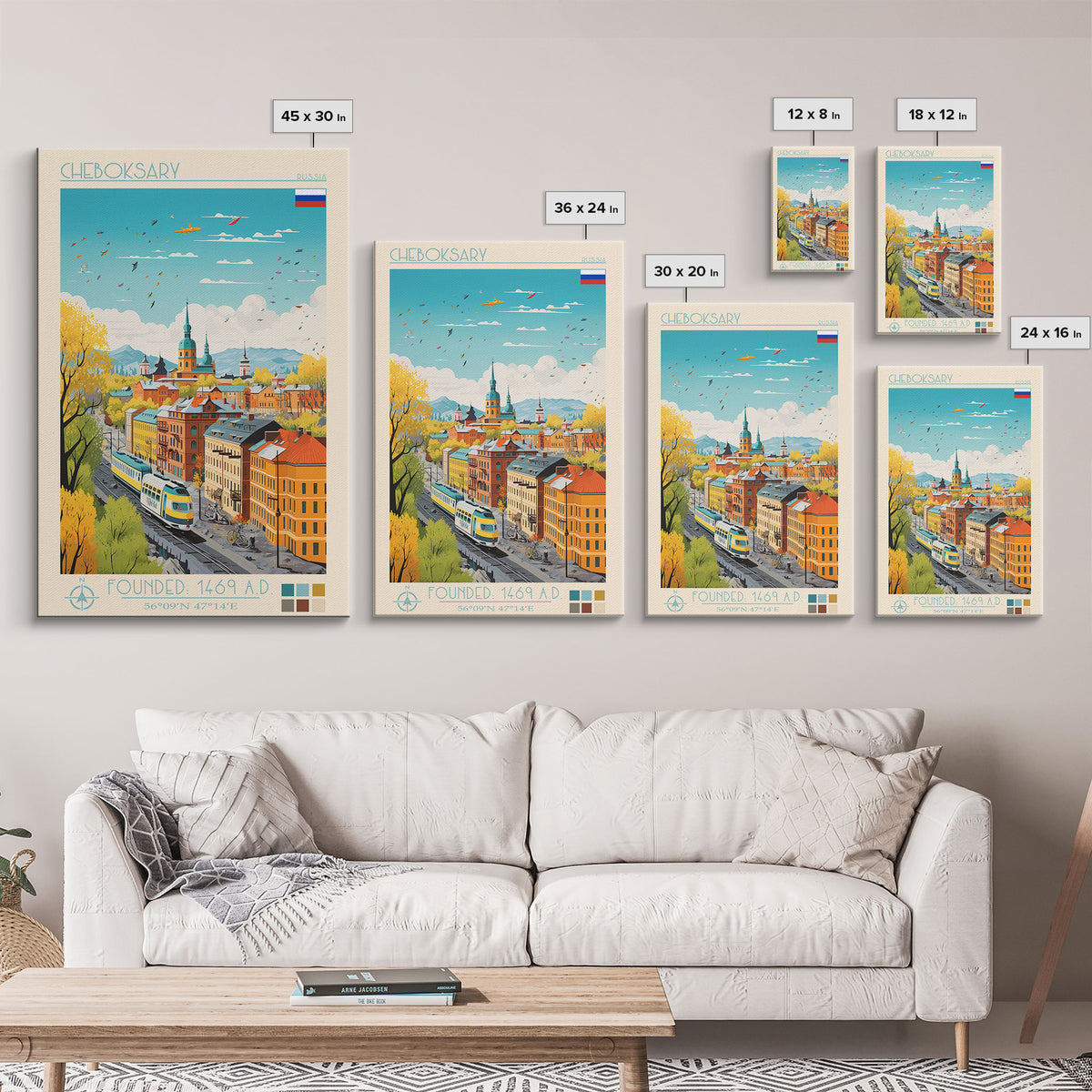 Cheboksary Russia Travel Poster Framed Canvas Print, Vintage Style, Pop Art Home Decor, Scenic Wall Art, Living Room Decoration, Artistic Gift