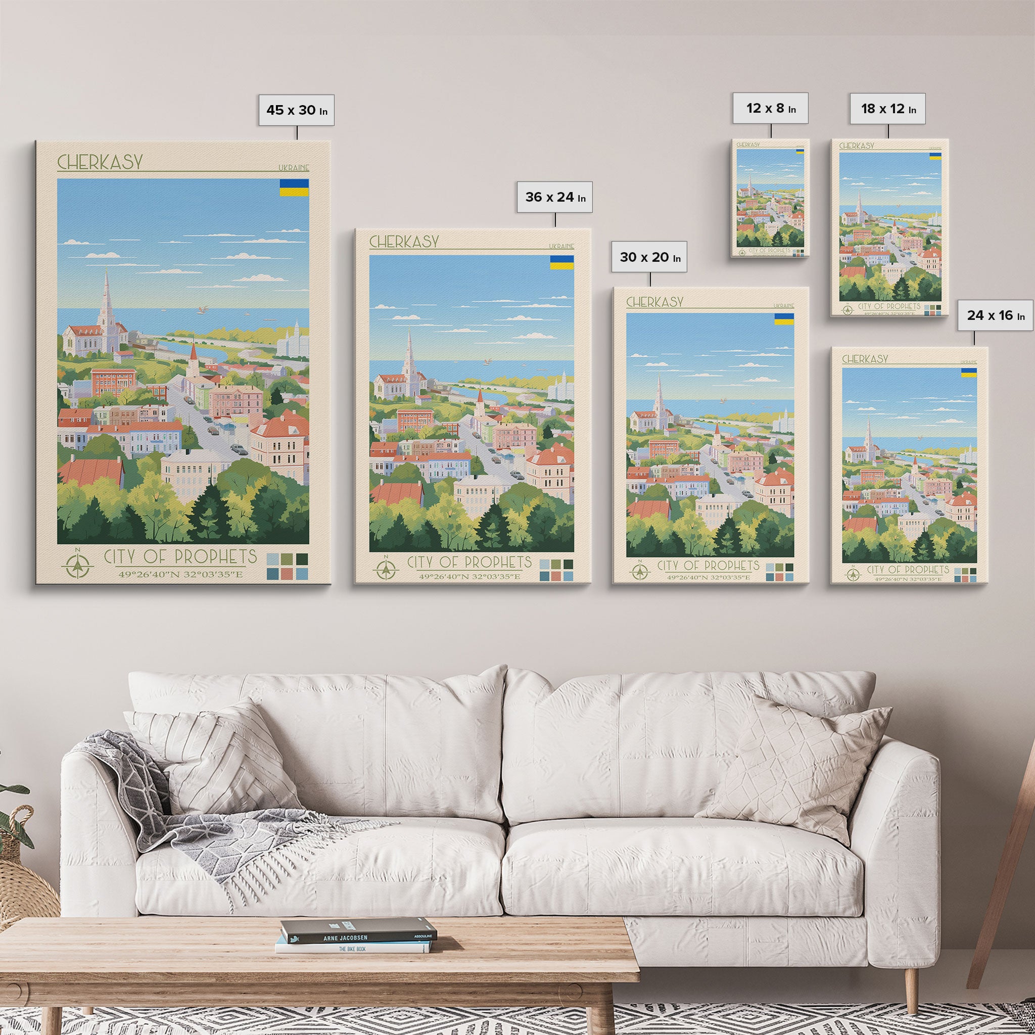 Cherkasy Ukraine Travel Poster Framed Canvas Print, Midcentury Modern Art, Pop Art Wall Decor, Home Decor, Vacation Gift, Living Room Art