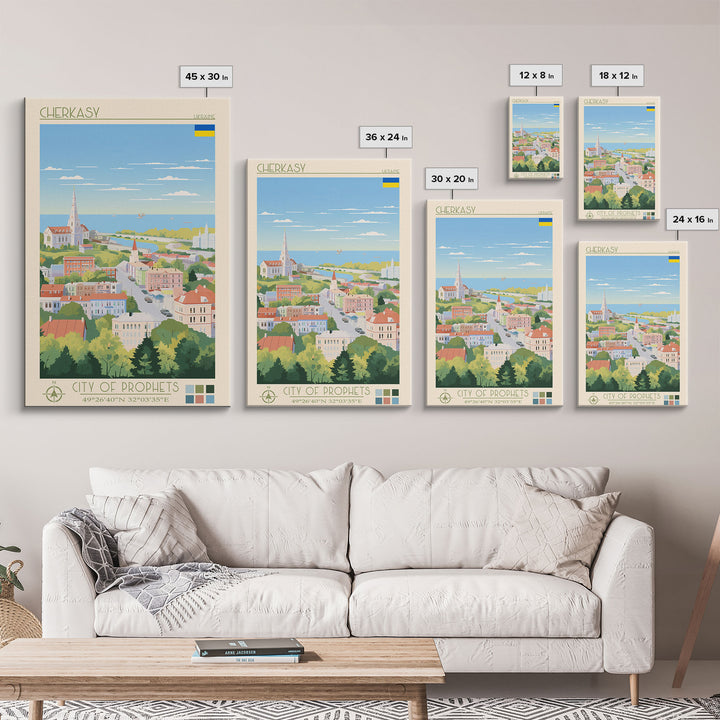 Cherkasy Ukraine Travel Poster Framed Canvas Print, Midcentury Modern Art, Pop Art Wall Decor, Home Decor, Vacation Gift, Living Room Art