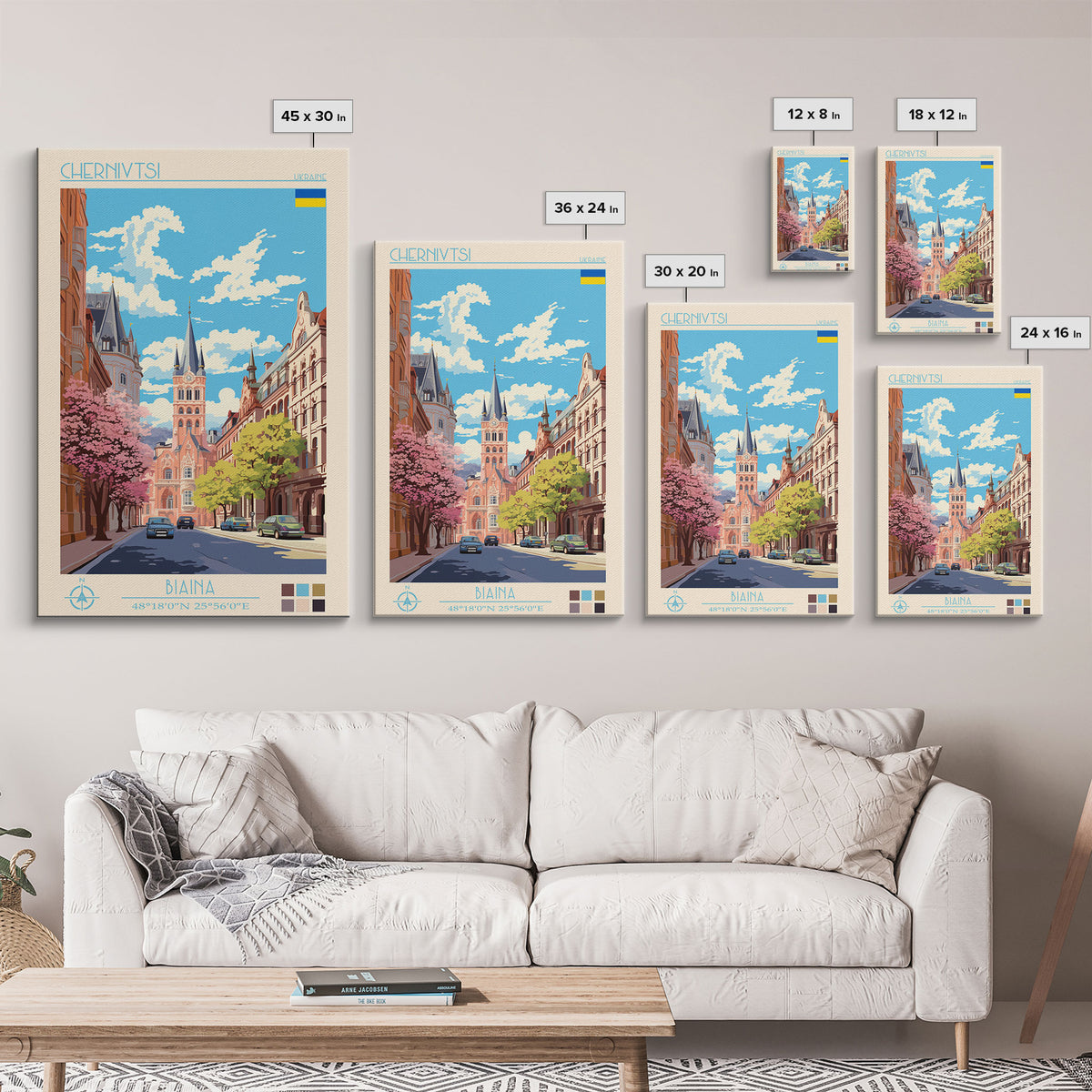 Chernivtsi Ukraine Travel Poster Framed Canvas Print, Midcentury Modern Art, Pop Art Wall Decor, Home Decor, Vacation Gift, Living Room Art