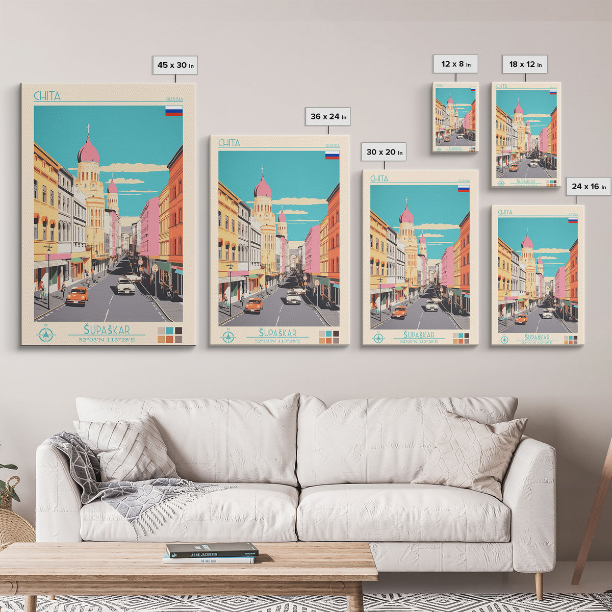 Chita Russia Travel Poster Framed Canvas Print, Midcentury Modern Art, Pop Art Wall Decor, Home Decor, Vacation Gift, Living Room Art